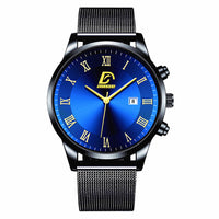 HKM-845523 Men's Fashion Mesh Belt Quartz Watch with Calendar Function, 40mm Round Dial, Stainless Steel Strap