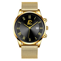 HKM-845523 Men's Fashion Mesh Belt Quartz Watch with Calendar Function, 40mm Round Dial, Stainless Steel Strap