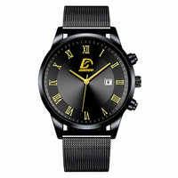 HKM-845523 Men's Fashion Mesh Belt Quartz Watch with Calendar Function, 40mm Round Dial, Stainless Steel Strap