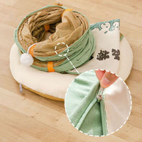 HKM-845843 Foldable Cat Tunnel Bed, Removable & Washable Canvas Design, Suitable for Cats Under 20kg, Matcha Green & Blue