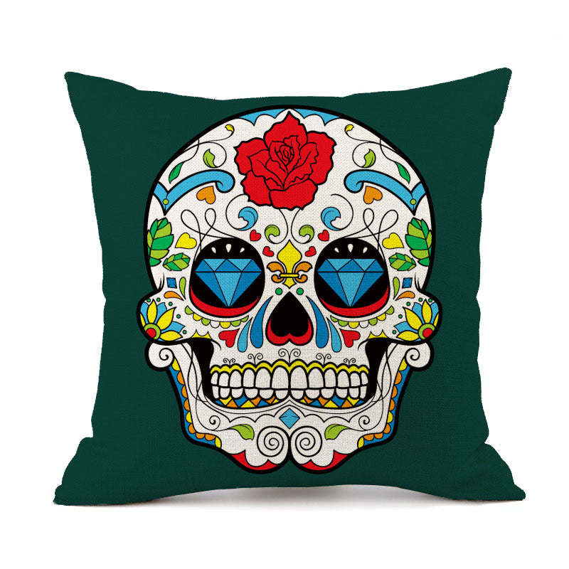 HKM-845843 Personalized Halloween Retro Skull Linen Throw Pillow Cover, 45x45cm