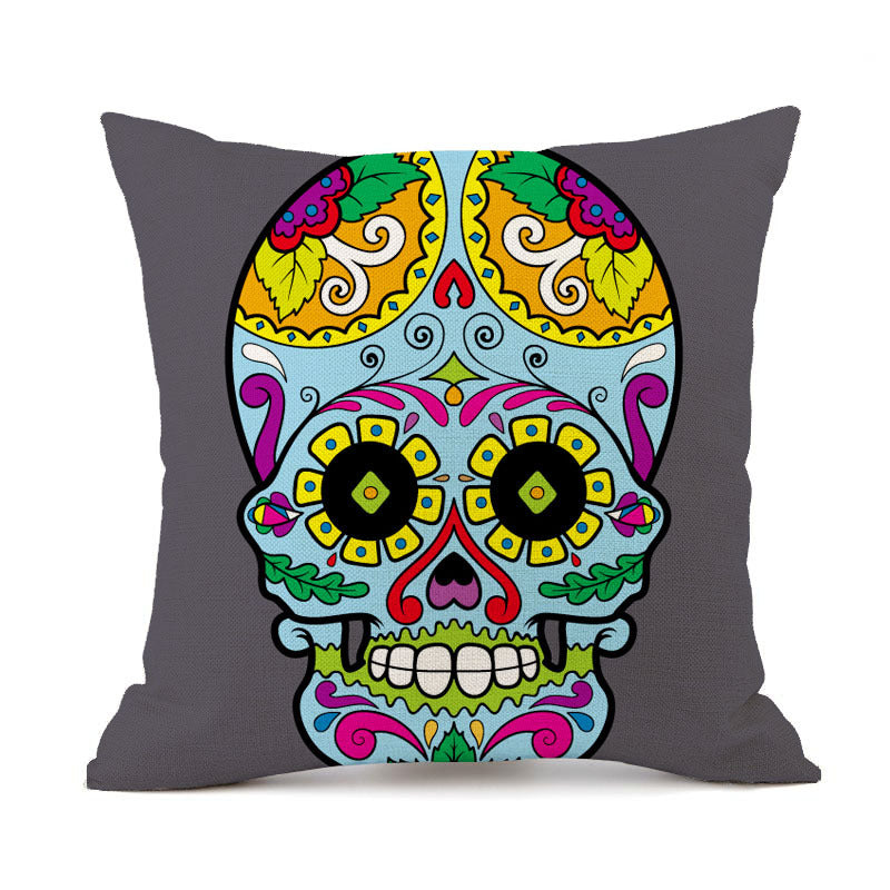 HKM-845843 Personalized Halloween Retro Skull Linen Throw Pillow Cover, 45x45cm