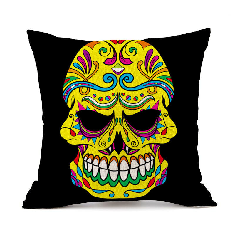 HKM-845843 Personalized Halloween Retro Skull Linen Throw Pillow Cover, 45x45cm