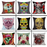 HKM-845843 Personalized Halloween Retro Skull Linen Throw Pillow Cover, 45x45cm