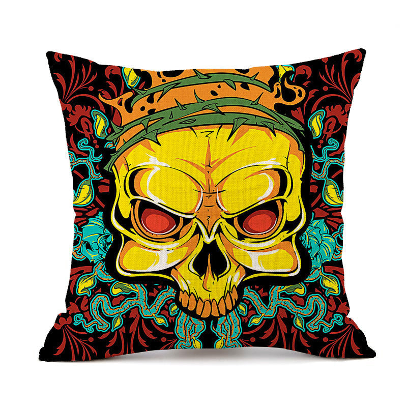 HKM-845843 Personalized Halloween Retro Skull Linen Throw Pillow Cover, 45x45cm