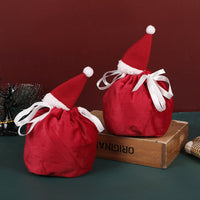 HKM-845971 Christmas Drawstring Gift Bags - 5 Pack 3D Santa Hat Velvet Candy Goodie Bags for Parties, Birthdays, Weddings