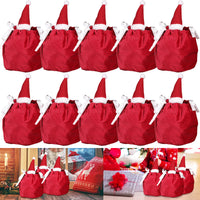 HKM-845971 Christmas Drawstring Gift Bags - 5 Pack 3D Santa Hat Velvet Candy Goodie Bags for Parties, Birthdays, Weddings
