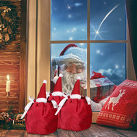 HKM-845971 Christmas Drawstring Gift Bags - 5 Pack 3D Santa Hat Velvet Candy Goodie Bags for Parties, Birthdays, Weddings