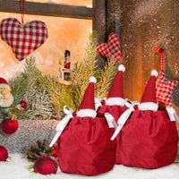 HKM-845971 Christmas Drawstring Gift Bags - 5 Pack 3D Santa Hat Velvet Candy Goodie Bags for Parties, Birthdays, Weddings
