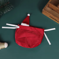 HKM-845971 Christmas Drawstring Gift Bags - 5 Pack 3D Santa Hat Velvet Candy Goodie Bags for Parties, Birthdays, Weddings