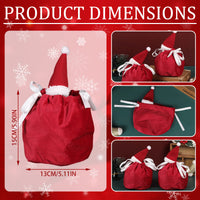 HKM-845971 Christmas Drawstring Gift Bags - 5 Pack 3D Santa Hat Velvet Candy Goodie Bags for Parties, Birthdays, Weddings