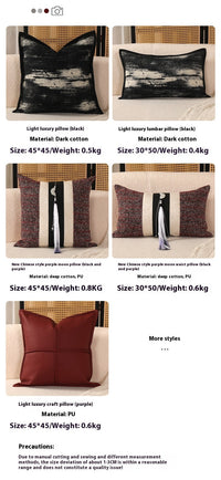 HKM-845971 Color Matching Cotton and Linen Couch Pillow - 45x45cm, New Chinese Style