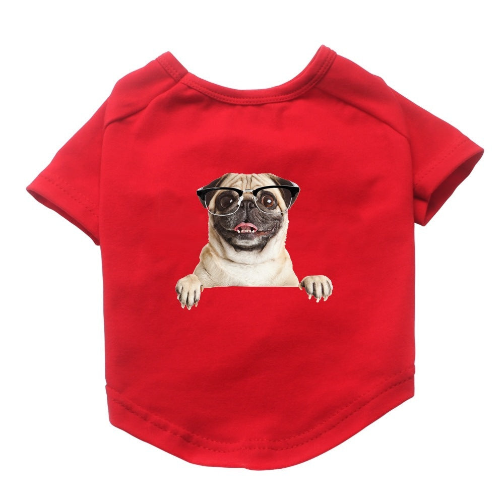 HKM-845971 Cotton Short Sleeve Pet T-Shirt with Bulldog and Pug Prints in Various Colors