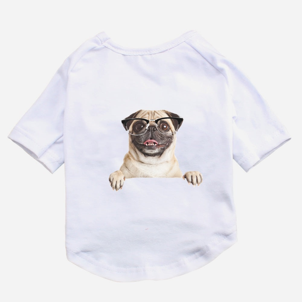 HKM-845971 Cotton Short Sleeve Pet T-Shirt with Bulldog and Pug Prints in Various Colors