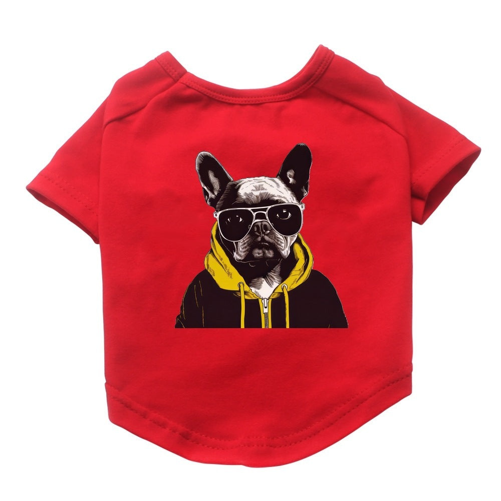 HKM-845971 Cotton Short Sleeve Pet T-Shirt with Bulldog and Pug Prints in Various Colors