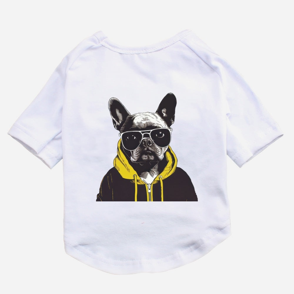 HKM-845971 Cotton Short Sleeve Pet T-Shirt with Bulldog and Pug Prints in Various Colors