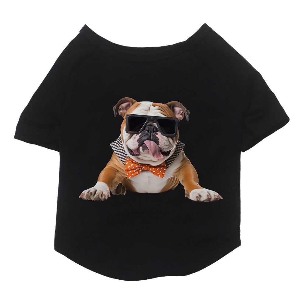 HKM-845971 Cotton Short Sleeve Pet T-Shirt with Bulldog and Pug Prints in Various Colors