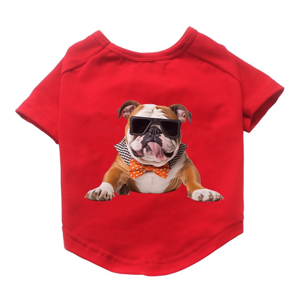 HKM-845971 Cotton Short Sleeve Pet T-Shirt with Bulldog and Pug Prints in Various Colors