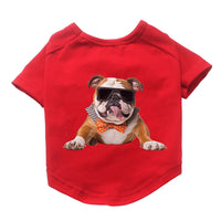 HKM-845971 Cotton Short Sleeve Pet T-Shirt with Bulldog and Pug Prints in Various Colors