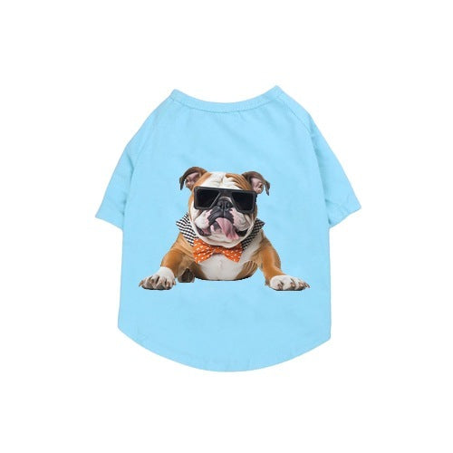 HKM-845971 Cotton Short Sleeve Pet T-Shirt with Bulldog and Pug Prints in Various Colors