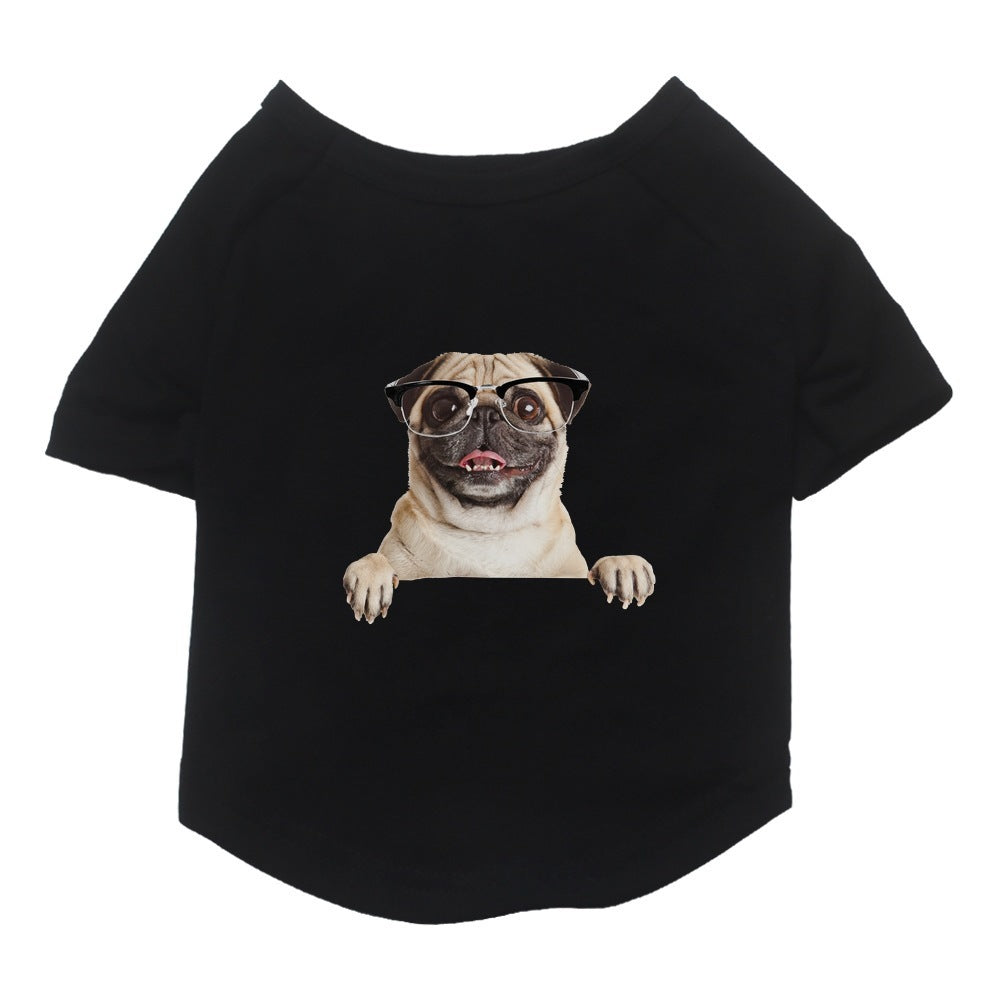 HKM-845971 Cotton Short Sleeve Pet T-Shirt with Bulldog and Pug Prints in Various Colors