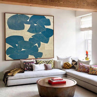 HKM-846099 Hand-Painted Abstract Blue Acrylic Canvas Art for Modern Living Room Decor