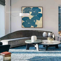 HKM-846099 Hand-Painted Abstract Blue Acrylic Canvas Art for Modern Living Room Decor