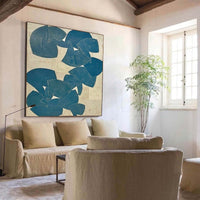 HKM-846099 Hand-Painted Abstract Blue Acrylic Canvas Art for Modern Living Room Decor