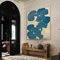 HKM-846099 Hand-Painted Abstract Blue Acrylic Canvas Art for Modern Living Room Decor