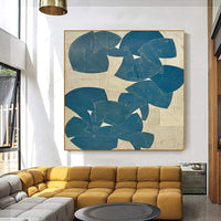 HKM-846099 Hand-Painted Abstract Blue Acrylic Canvas Art for Modern Living Room Decor