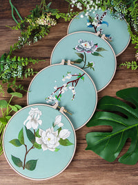 HKM-846163 Fresh Flower Embroidery Kit with Water-Soluble Precision Printing - Cotton Fine-Line Sail, 24cm x 24cm