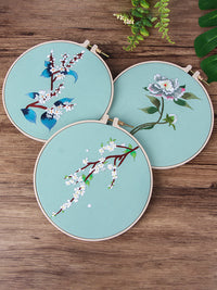 HKM-846163 Fresh Flower Embroidery Kit with Water-Soluble Precision Printing - Cotton Fine-Line Sail, 24cm x 24cm