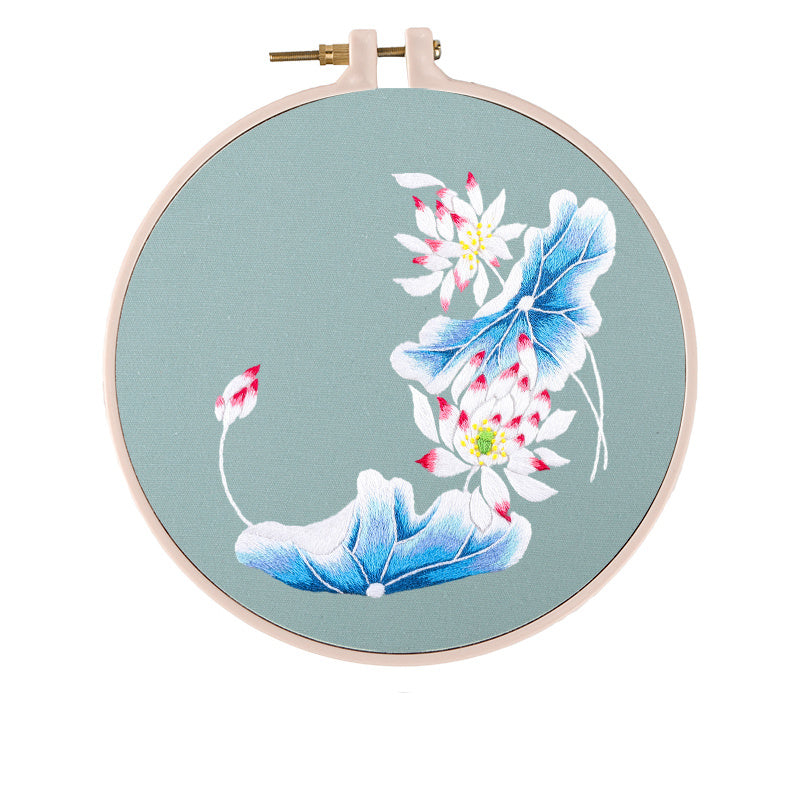 HKM-846163 Fresh Flower Embroidery Kit with Water-Soluble Precision Printing - Cotton Fine-Line Sail, 24cm x 24cm