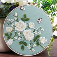 HKM-846163 Fresh Flower Embroidery Kit with Water-Soluble Precision Printing - Cotton Fine-Line Sail, 24cm x 24cm