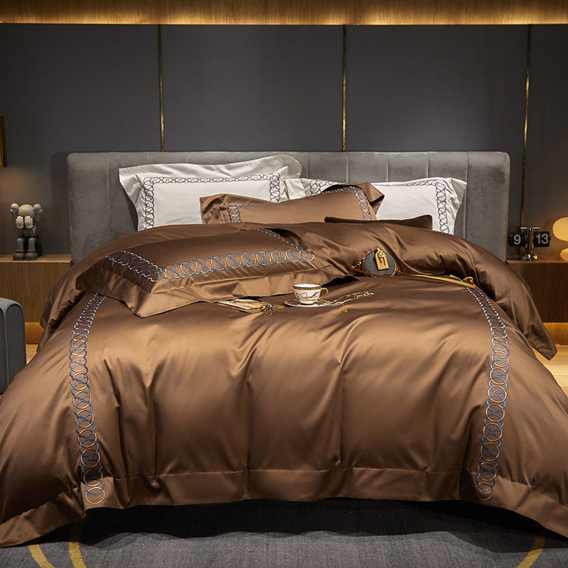 HKM-846483 120 Thread Count Solid Color Pure Cotton Duvet Cover Set with Bed Sheet and Pillowcases