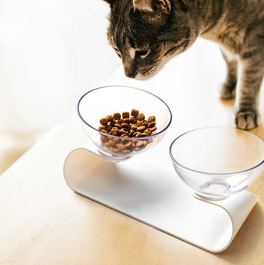 HKM-846675 Double Pet Bowl in White - Durable ABS Material with Sturdy Base, Ideal Size 290 x 138 x 120mm, Lightweight at 305g