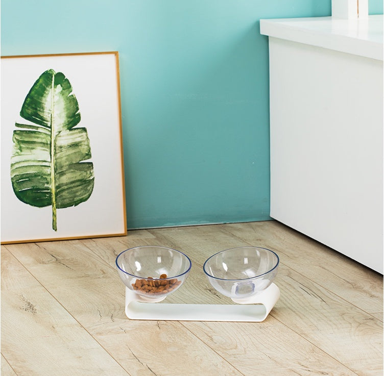 HKM-846675 Double Pet Bowl in White - Durable ABS Material with Sturdy Base, Ideal Size 290 x 138 x 120mm, Lightweight at 305g
