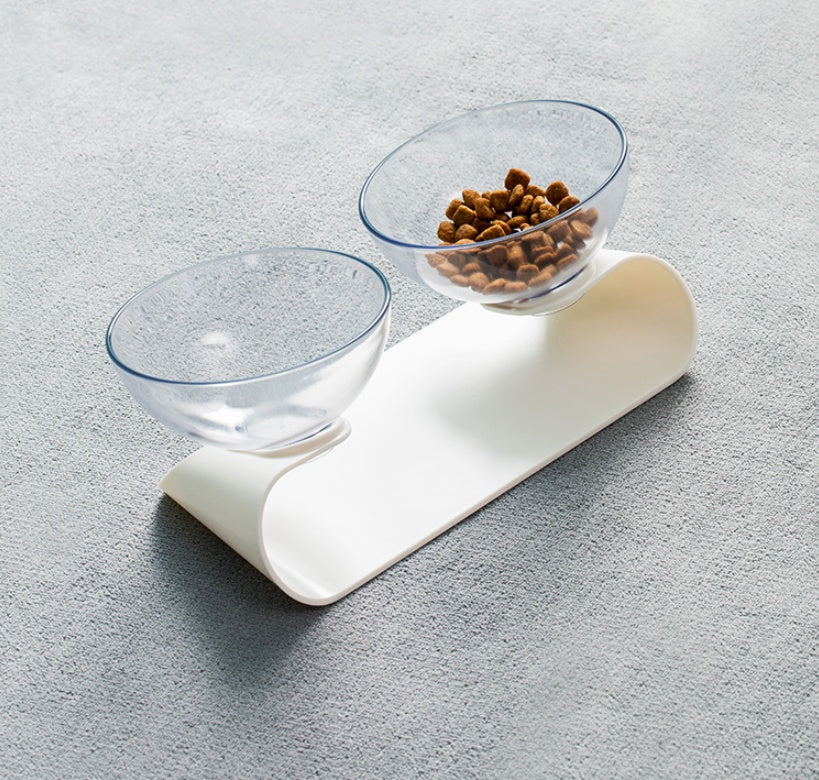 HKM-846675 Double Pet Bowl in White - Durable ABS Material with Sturdy Base, Ideal Size 290 x 138 x 120mm, Lightweight at 305g