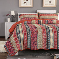 HKM-847123 Three-Piece Pastoral Floral Cotton and Linen Wash Quilt Set - 230x250CM with Pillowcases