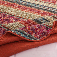 HKM-847123 Three-Piece Pastoral Floral Cotton and Linen Wash Quilt Set - 230x250CM with Pillowcases
