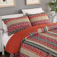 HKM-847123 Three-Piece Pastoral Floral Cotton and Linen Wash Quilt Set - 230x250CM with Pillowcases