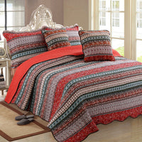 HKM-847123 Three-Piece Pastoral Floral Cotton and Linen Wash Quilt Set - 230x250CM with Pillowcases