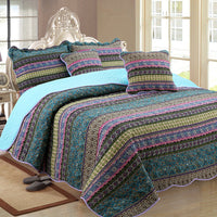 HKM-847123 Three-Piece Pastoral Floral Cotton and Linen Wash Quilt Set - 230x250CM with Pillowcases