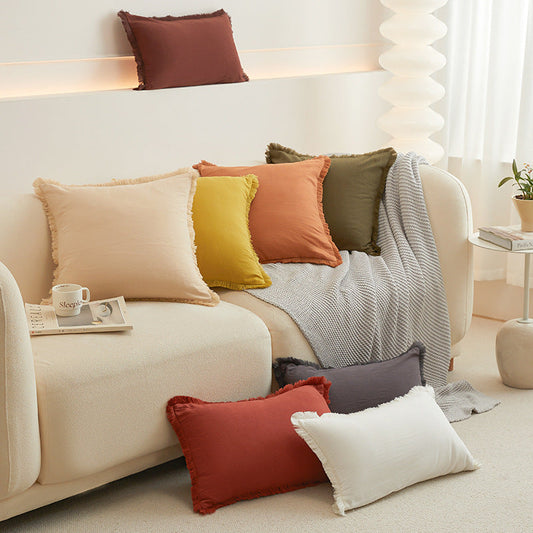 HKM-847123 Washed Cotton Solid Color Pillow Cover for Modern Minimalist Decor