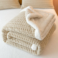 HKM-847315 Double-Sided Waffle Jacquard Thickened Office Nap Blanket for All Seasons