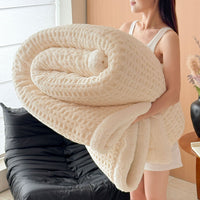 HKM-847315 Double-Sided Waffle Jacquard Thickened Office Nap Blanket for All Seasons