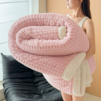 HKM-847315 Double-Sided Waffle Jacquard Thickened Office Nap Blanket for All Seasons
