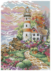 HKM-847315 Lighthouse Cross Stitch Kit with 30 Colors, Multiple Grids and Embroidery Techniques