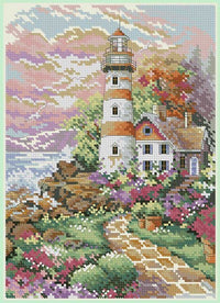 HKM-847315 Lighthouse Cross Stitch Kit with 30 Colors, Multiple Grids and Embroidery Techniques