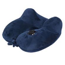 HKM-847443 U-Shaped Inflatable Neck Pillow in Sky Blue, Purple, Pink, and Gray - Flannel Material, 30x28x9cm